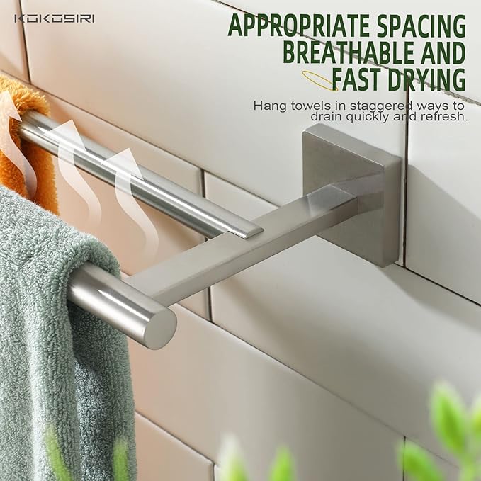 KOKOSIRI Towel Holder Bath Towel Bar with Two Rails for Bathroom Kitchen Towel Racks 36 Inch Brushed Nickel Stainless Steel B5005BR-L36
