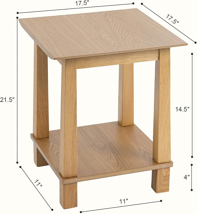 chairus Square End Table, Modern Accent Nightstand with 2-Tier Storage Shelf, Solid Wood Small Side Table for Living Room/Bedroom, Natural