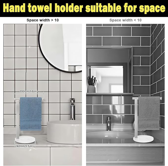 Stainless Steel L-Shaped Hand Towel Holder, SUS304 Bathroom Towel Rack with Thickened Base for Countertop Vanity (Brush Nickel)