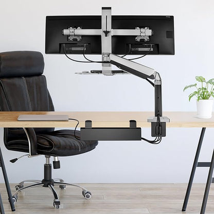 Mount-It! Under Desk Cable Management Tray – Clamp-On No-Drill Metal Cable Management Tray for Desk & Standing Desk, Wire & Cord Organizer for Power Strips, Glass Desks – 23.6” Black