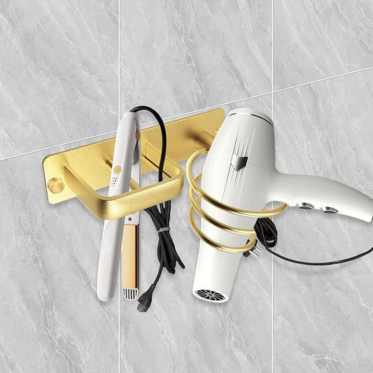 OlBuWa Hairdryer Holder Spiral Shelf Bracket Stand Hanger Organizer Blow Storage with Cable Tidy Rack for Bathroom Gold