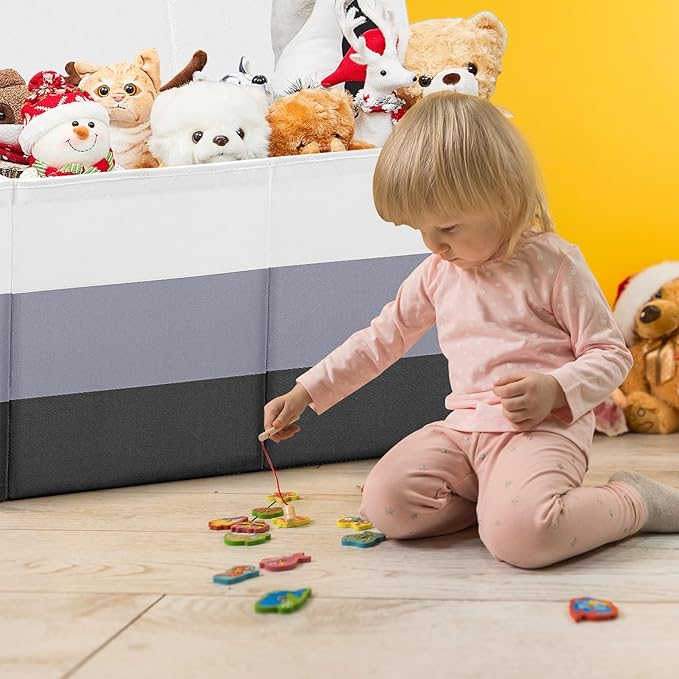 Patelai Extra Large Toy Box Chest with Lids 4/3 Grids Large Chest Collapsible Kids Toy Storage Baskets Gifts for Boys Girls Living Room Nursery Playroom(39 x 13 x 15.7'',Gray Gradient)