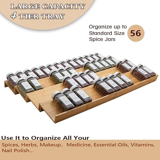 Angimio Bamboo Spice Rack Drawer Organizer - 8-Piece Set - 13" Wide Per Piece - Combine Into 26" Wide Rack