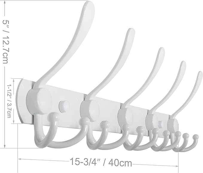 WEBI Coat Rack Wall Mount,Coat Hooks Wall Mounted,Coat Hanger Wall,Hook Rack Rail,Wall Coat Rack with Hooks for Hanging Jacket,Clothes,White