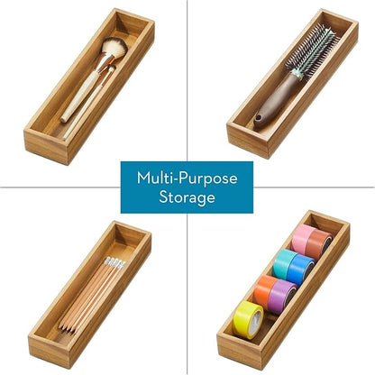 iDesign Acacia Wood Narrow Kitchen Drawer Organizer - Set of 3 - Natural