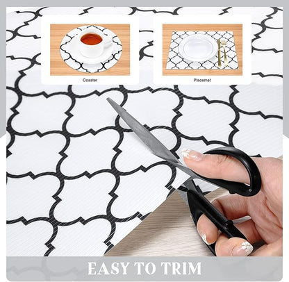 Glotoch Non Slip Shelf Liner 24 Inch Wide, Non Adhesive Drawer Liner, Waterproof Shelf Liners for Kitchen Cabinets/Refrigerator/Wire Shelving/Bathroom/Pantry-Heavy Duty, Durable, White Quatrefoil