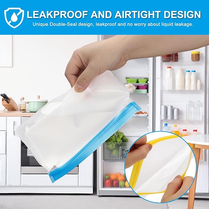 PATIKIL 8.7"x2"x7.9" Reusable Freezer Bag, 3 Pcs Leakproof Zip Food Storage Stand Up Bags Fridge Snack Vegetable Fruit Ice Container for Long-Lasting Freshness, Yellow
