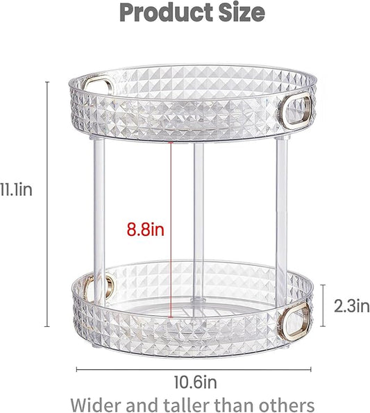 HsaExtriva 360 Rotating Makeup Organizer for Vanity, 2 Tier Diamond Patterned Perfume Organizer for Women, Large Capacity Skincare Lotion Cosmetic Storage Dresser Bathroom Countertop Lazy Susan, Clear