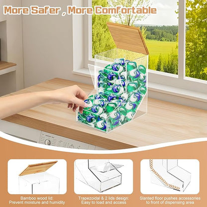 JYPS Laundry Box,Acrylic Dishwasher Pod Holder with 2 Lids,Powder Dispenser,Drying Balls,Beads,Soap Organizer for Room Table/Wall Mounted,Snack Candy Storage (1pcs-bigger)