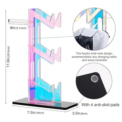 NiHome Iridescent Acrylic Multi-Tier Universal Game Controller Headset Holder Stand for PS5 Xbox ONE Switch Colorful Controller Stand Gaming Accessories Anti-Slip Stable Headphone Holder (3-Tier)