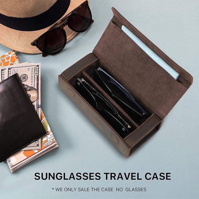 CataPurus Sunglasses Organizer Case for Man & Woman, Top Grain Leather & Handmade, Portable Travel Eyeglasses Storage Holder