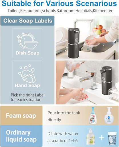 Gotofine Automatic Foaming Soap Dispenser,4-Level Adjustable Foam, Wall Mount, USB Rechargeable,12.8oz/ 380ml,Touchless Hand & Dish Soap Dispenser for Bathroom, Kitchen,Hotel, Restaurant