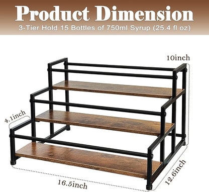 Klxuyuo 3-Tier Coffee Syrup Rack for 15 Bottles (750ml) –Sturdy Coffee Syrup Organizer for Bar, Kitchen, Café, Office