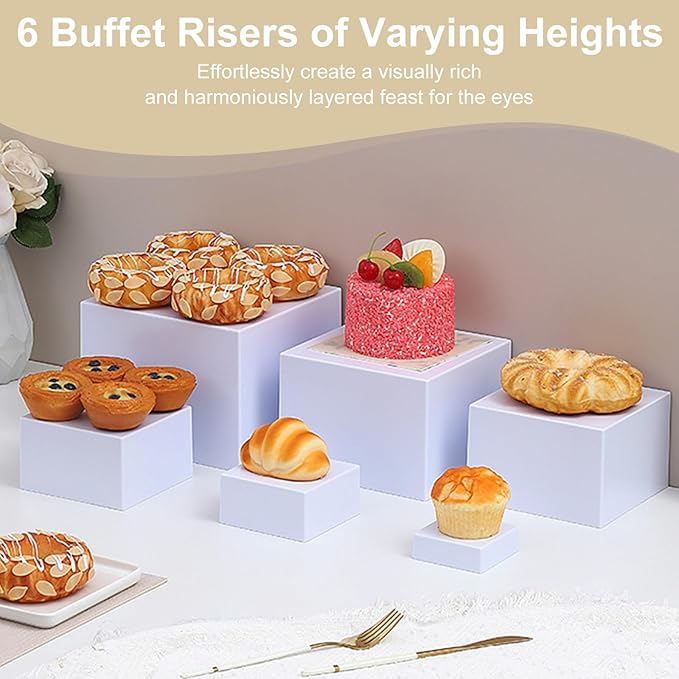 LESSF 6pcs Buffet Risers, Food Risers for Buffet Table Display Stand Shelf, Display Risers Acrylic Risers Display Stands Acrylic Nesting Boxes for Party Catering Dessert Collectibles (3/4/5/6/7/8")