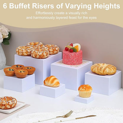 LESSF 6pcs Buffet Risers, Food Risers for Buffet Table Display Stand Shelf, Display Risers Acrylic Risers Display Stands Acrylic Nesting Boxes for Party Catering Dessert Collectibles (3/4/5/6/7/8")