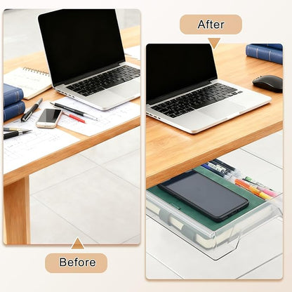 2 Pair Under Desk Drawer Organizer, Self-Adhesive Slide Out Storage Organizer, Hidden Desktop Organizers, Self-Adhesive Table Storage Accessories for Home Office and School