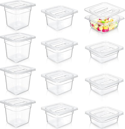 Tioncy 12 Pcs Clear Food Pans with Lids Salad Bar Containers Plastic Pan Salad Bar Containers Commercial Food Storage Transparent Hotel Pans for Vegetables Fruits Beans Corns 2.5'' 4'' 6'' Deep