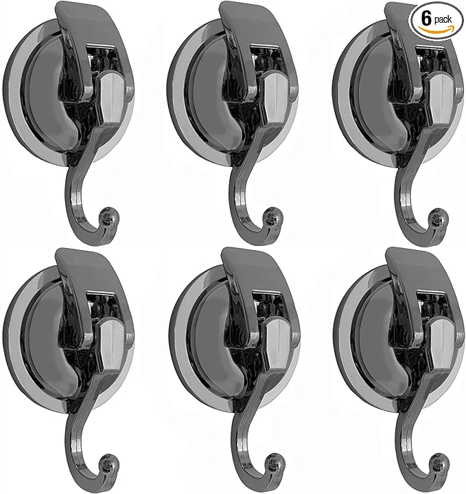 YSSILADI Heavy Duty Suction Cup Hooks for Shower, Bathroom Robe - Vacuum Glass Hooks, Reusable, No Hole Punched, for Garland Decoration (Silver Grey, 6 Pack)