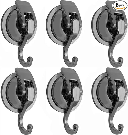 YSSILADI Heavy Duty Suction Cup Hooks for Shower, Bathroom Robe - Vacuum Glass Hooks, Reusable, No Hole Punched, for Garland Decoration (Silver Grey, 6 Pack)