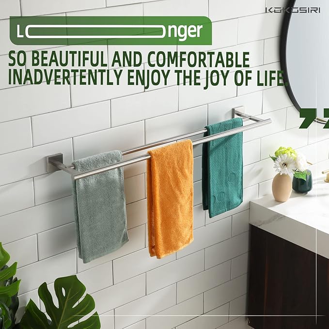 KOKOSIRI Towel Holder Bathroom Accessory Towel Bars with Two Rails Necklace Holder 32 Inch Brushed Nickel Stainless Steel B5005BR-L32