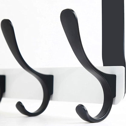 SKOLOO Over The Door Hook, Door Hanger Hooks for Hanging Clothes, Towels, Coats, Hats, Over The Door Towel Hook - Pack of 2, Black on White, Assembly Required