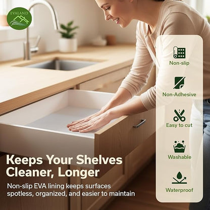 EVALAND Shelf Liners for Kitchen Cabinets Non-Adhesive 19.6" x 33 FT Clear Drawer Liner Non Slip, Washable Cabinet Liner, Waterproof Shelf Liners for Cabinets, Refrigerator Bathroom Pantry Cabinet Mat