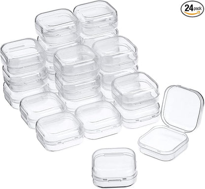 24 Packs Small Clear Plastic Beads Storage Containers Box with Hinged Lid for Storage of Small Items, Crafts, Jewelry, Hardware(1.37 x 1.37 x 0.7 Inches)