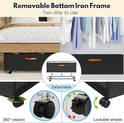 Under Bed Storage with Wheels,12inch Tall Under Bed Storage XXL 80L, Under Bed Storage Containers with Clear Lids,No Assemble Rolling Storage Bins Large Capacity for Closet, Blankets,Shoes,Toys