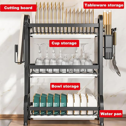 YTCYKJ Dish Drying Rack,Dish Racks Drainer,Over The Sink Dish Drainer Drying Rack 3 Tier with Drain Tray,Chopsticks Rack,Knife Holder