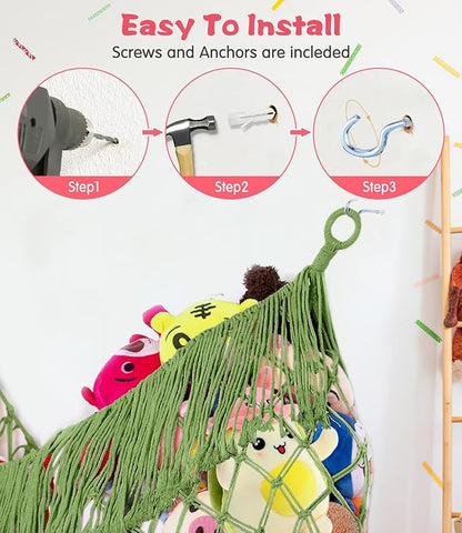 Stuffed Animal Hammock - Extra Large 63'' Long, Stuffed Animal Storage, stuffed animal Holder net, Hammock Large, Storage Hanging Organizer - Avocado green