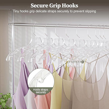 UEAKPIC Clear Plastic Hangers 50 Pack, Heavy Duty Clothes Hangers with 360° Swivel Hook, 2.1" Ultra-Wide Non-Slip Notches & Non-Slip Grips for Dresses, Shirts, Coats, Suits