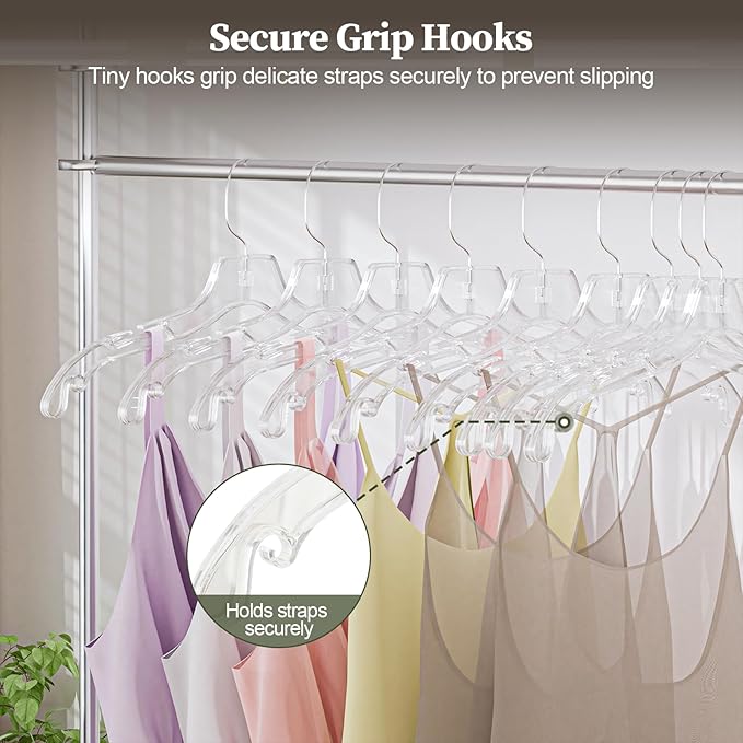 UEAKPIC Clear Plastic Hangers 12 Pack, Heavy Duty Clothes Hangers with 360° Swivel Hook, 2.1" Ultra-Wide Non-Slip Notches & Non-Slip Grips for Dresses, Shirts, Coats, Suits