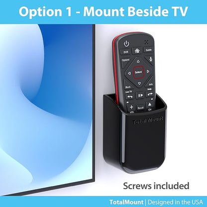 TotalMount Universal Remote Control Holders (2 Pack) – Attach to Wall or Back of TV – Compatible with All TV Remotes (Premium Black, Medium)