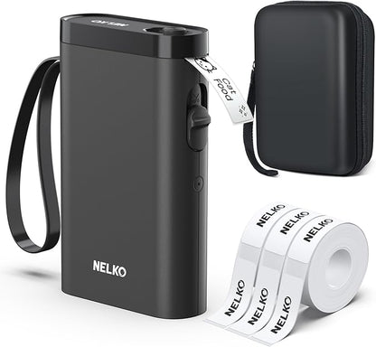 Nelko Label Maker Machine with Tape, P21 Bluetooth Label Printer with 3 Tapes & Case, Wireless Mini Label Makers with Multiple Templates Icon Font Custom for School Office Home, Black