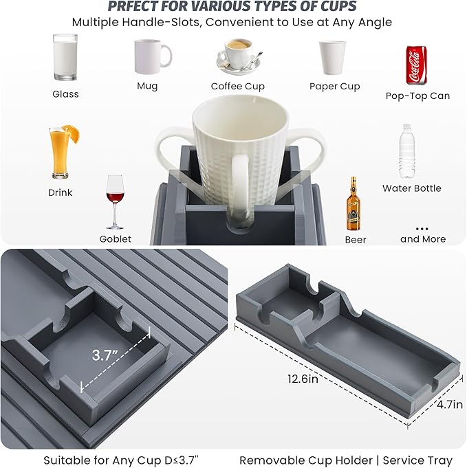 GEHE Detachable Couch Cup Holder, Anti Falling Sofa Arm Tray, Natural Bamboo Sofa Cup Holder More Safe for You Family, Portable Couch Arm Tray Armrest Table for Remote, Snacks, Phone, Drinks