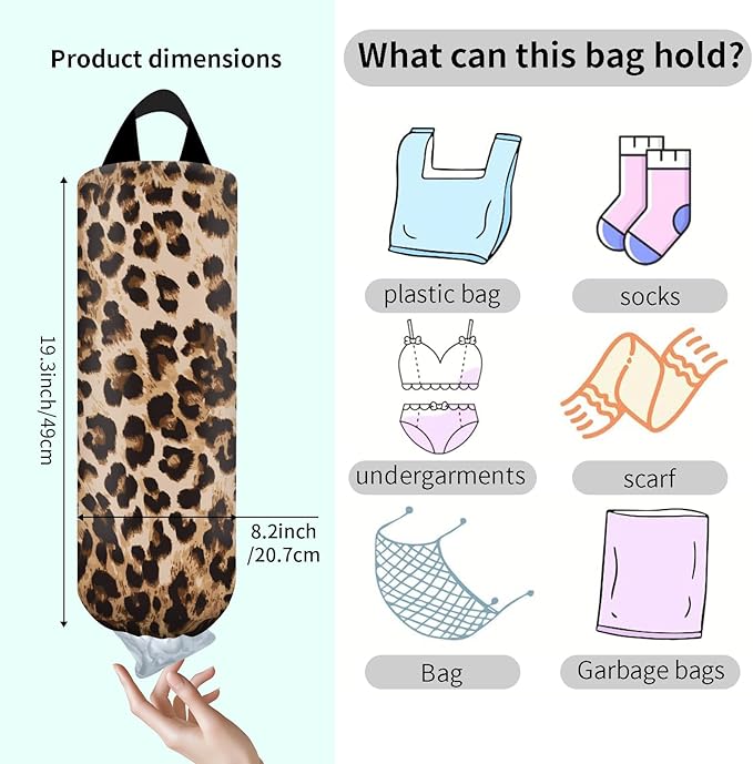 Plastic Bag Holder, Wall Mount Grocery Bag Organizer, Funny Hanging Trash Bag Storage Dispenser for Home Kitchen Luxuious Leopard