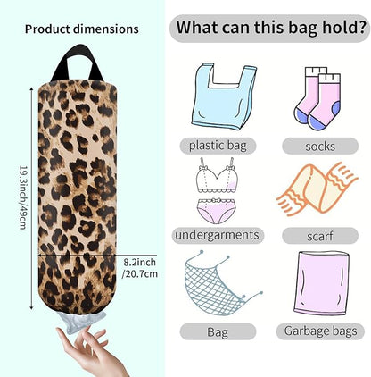 Plastic Bag Holder, Wall Mount Grocery Bag Organizer, Funny Hanging Trash Bag Storage Dispenser for Home Kitchen Luxuious Leopard
