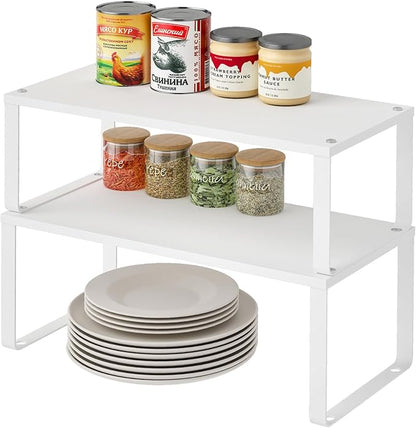 15.75" Long Stackable Expandable Metal Shelf Organizer For Kitchen Cabinet Counter Storage, Set of 2 Small Metal Storage Shelves Spice Rack For Kitchen Cupboard Countertop,Sturdy, 30LBS Heavy Duty