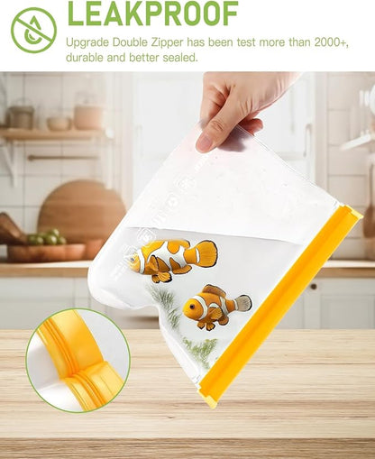 IDEATECH 12Pack Food Storage Bags Dishwasher Safe, BPA Free Gallon Freezer Bags, Reusable Snack Bags, Leakproof BPA Free Reusable Baggies for Lunch,Travel(2Gallon 4Quart 4Snack, Grey)