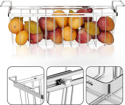 Orgneas Freezer Baskets for Chest Freezer, Capacity Expandable Deep Freezer Organizer Bins Adjustable From 16.5" to 26.5" Stainless Steel Wire Basket Storage with Hanging Handles