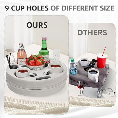 Couch Cup Holder Pillow - Cup Glass Cozy Pillow | Couch Caddy Sofa Bed Buddy Holds Drinks, Snacks, Remote, Phones, Tablet. Keep Drinks Stand and Prevent Spills for Car, Park, Beach, Picnic (Sliver)