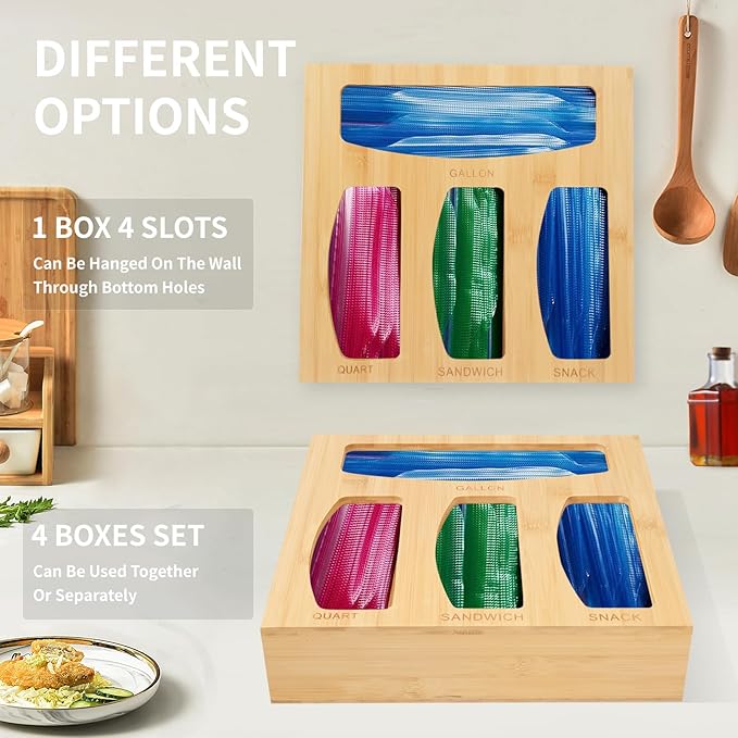 Plastic Bag Organizer, Bamboo Food Storage Bags Container Organizer for Drawer, Baggie Bags Storage for Drawer Compatible Sandwich Variety Size Bags