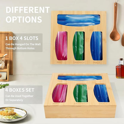 Plastic Bag Organizer, Bamboo Food Storage Bags Container Organizer for Drawer, Baggie Bags Storage for Drawer Compatible Sandwich Variety Size Bags