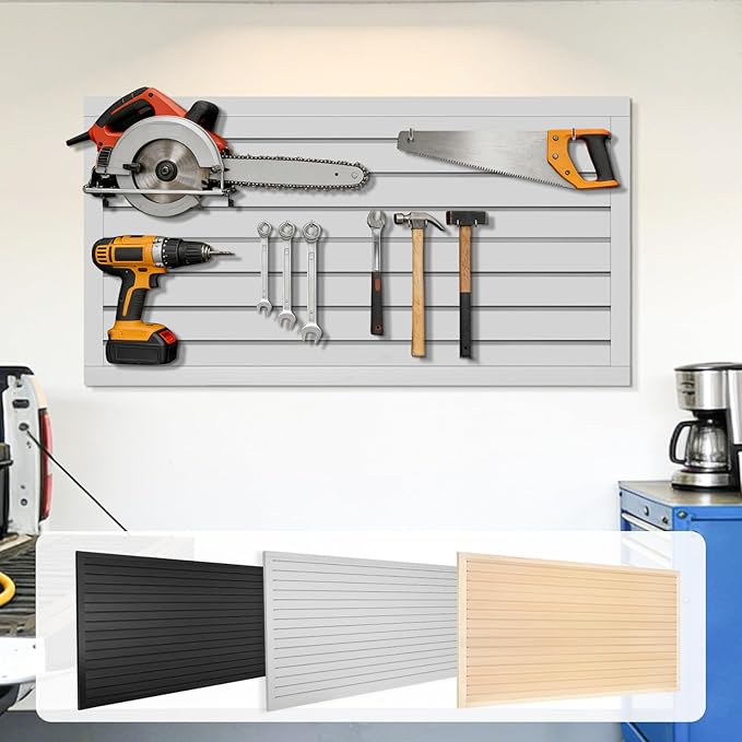 [4x2 Ft²] PVC Slat Wall Paneling, Adjustable Slatwall Panels with Coupling Structure, Slatted Wall Panel System with Customizable Storage Options, DIY Cutting & Easy-to-Install Slatwall Board Shelves