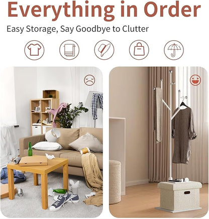 Modern Metal Coat Rack Stand, Heavy Duty Coat Rack Freestanding with Natural Marble Base, 8 Hooks, Ideal for Bedroom, Entryway, Hallway, Office, Gifts for Women, for Mom, for Men (White)