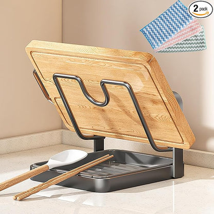 Pot Lid Holder While Cooking, 2026 Upgraded Kitchen Pot Lid Storage Rack, Double Layer Lid and Spoon Rest With Tray, Multifunctional Spatula Holder For Stovetop, Kitchen Counter (Single Layer-grey)