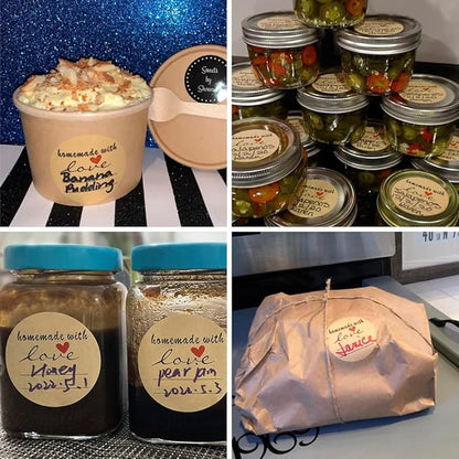 2" Homemade with Love Stickers, 500 Pcs Kraft Jar Canning Label Stickers for Baked Packaging, Cookie Bags, Fudge Containers, Store Owners, Crafts, Organizing, Price Tags