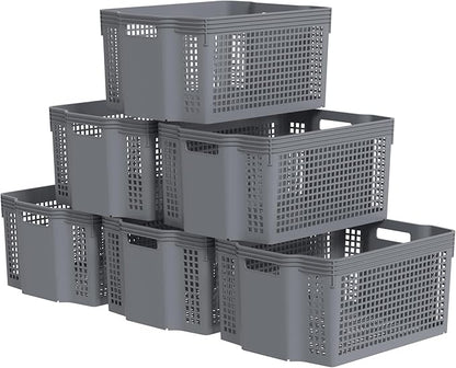 12-Pack Large Organization Basket, Pantry Storage Bins, Stackable Plastic Storage Basket for Organizing(Gray)