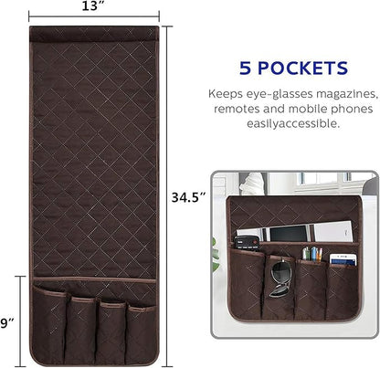 AUVCAS Sofa Armrest Organizer Non-Slip Arm Chair Bedside Caddy Storage Organizer for Recliner Couch with 5 Pockets for Cell Phone TV Remote Control Magazines (DARK BROWN)