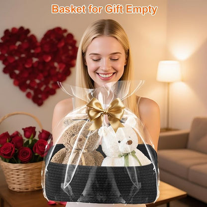Small Storage Baskets for Organizing, Woven Storage Bins for Shelves, Gift Basket Empty, Cute Decorative Closet Organizer, Baby Rope Basket, Dog Toy Storage, 12.6x8.2x5”, 3Packs Black